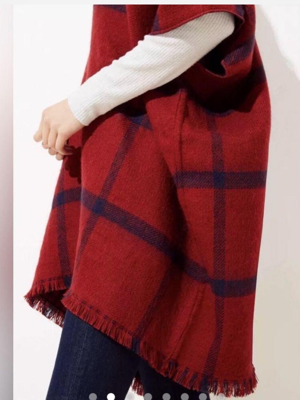 LOFT Burgundy Plaid Wrap Poncho - Picture 2 of 6